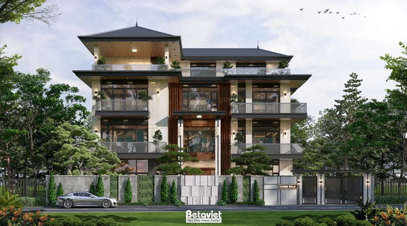 Biệt thự 4 tầng 840m² Thái Nguyên - tầng hầm gara + gym, hiện đại