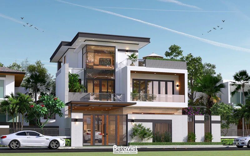 Thiết kế biệt thự hiện đại 3 tầng 4 phòng ngủ KT24034