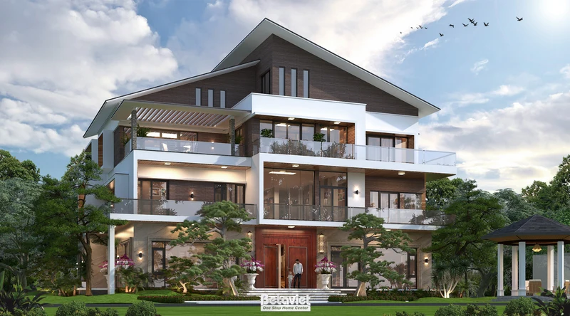 Thiết kế biệt thự phong cách hiện đại 3 tầng 1000m2 tại Hà Nội KT24024