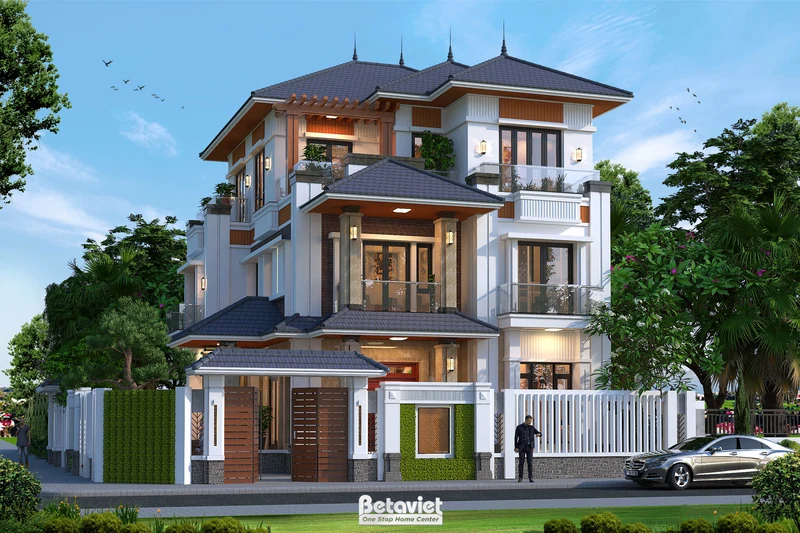 Mẫu thiết kế biệt thự hiện đại 3 tầng mái Nhật tại Hà Nội KT22156