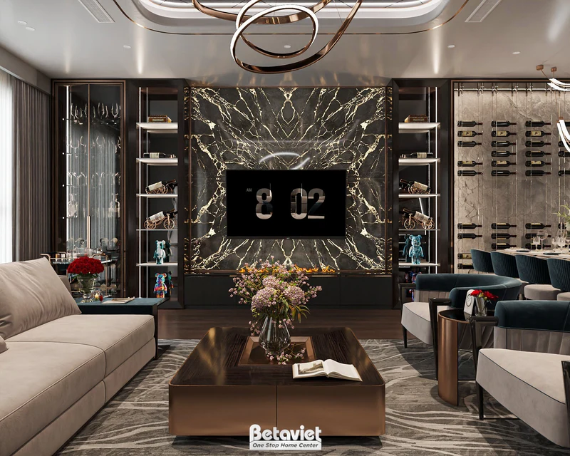 Phòng khách căn hộ đập thông tầng sau cải tạo nội thất luxury