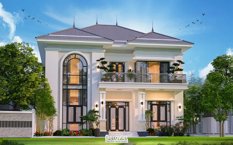 Thiết kế nhà biệt thự 2 tầng hiện đại mái Nhật tại Hà Nội KT23068