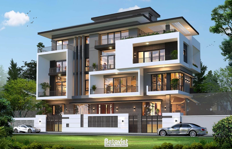 Thiết kế nhà biệt thự hiện đại 4 tầng 900m2 tại Hải Dương KT22063