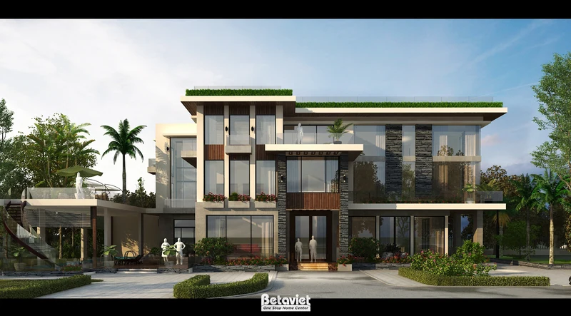 Thiết kế biệt thự có hồ bơi hiện đại 1600m2 tại Nghệ An KT21013