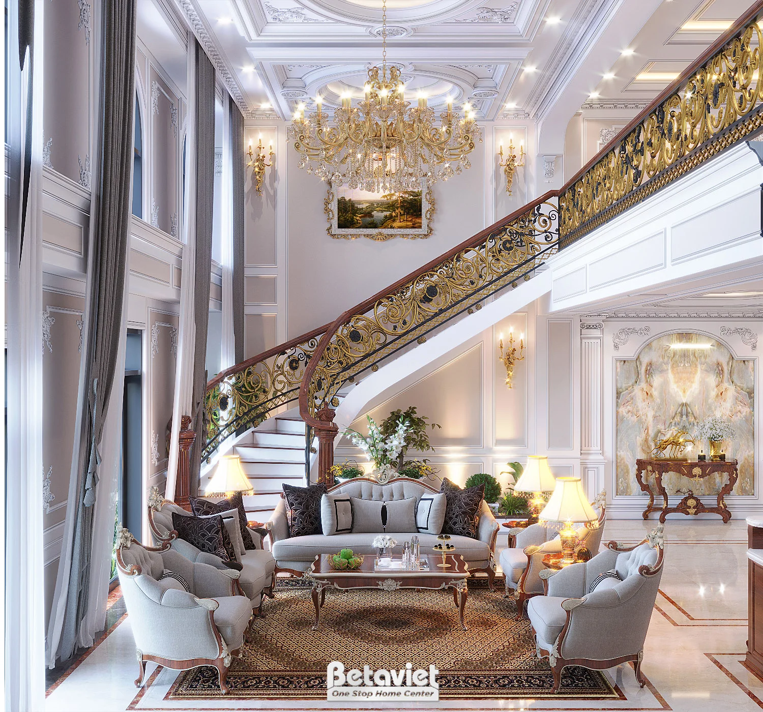 Phòng khách biệt thự tân cổ điển sang trọng