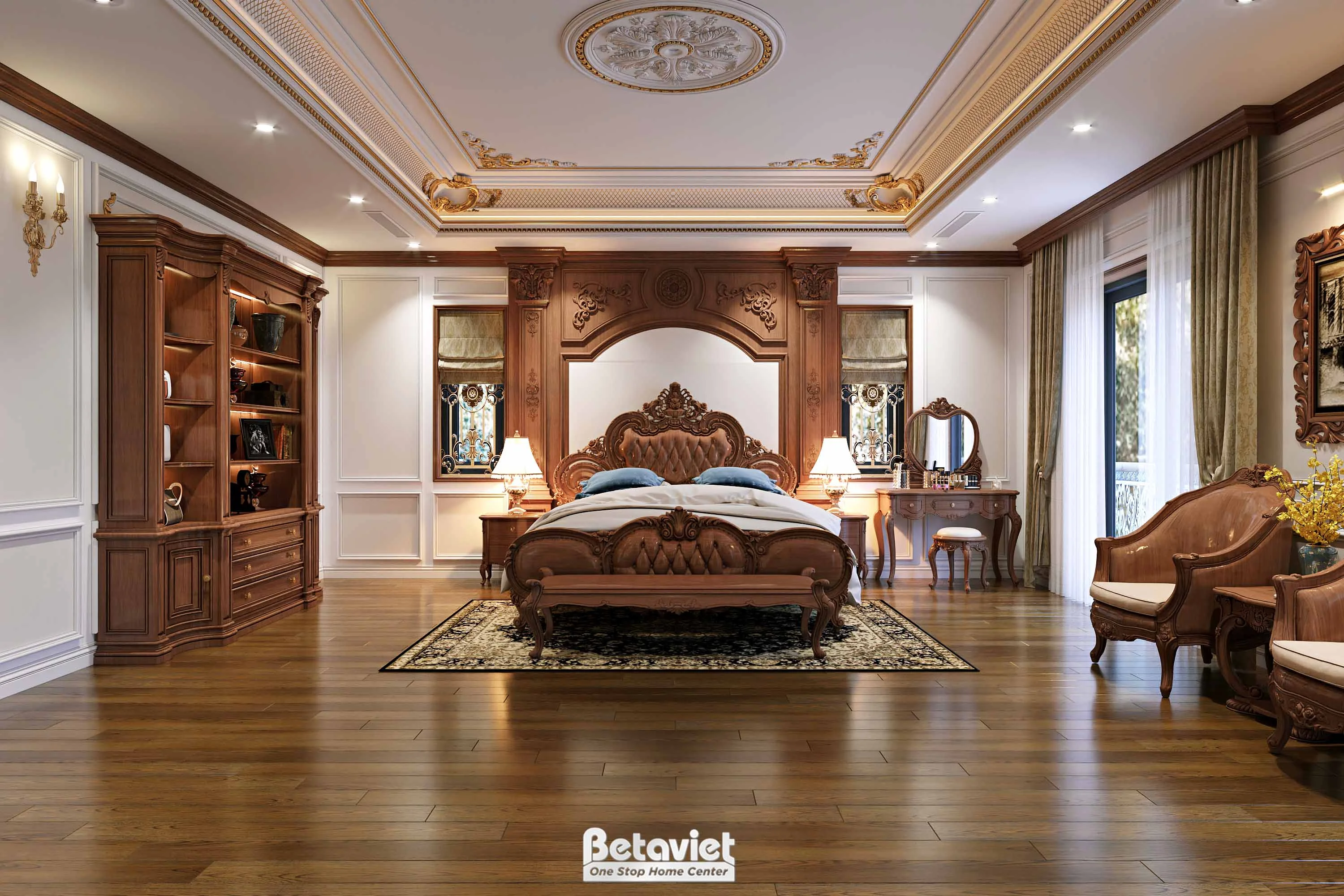 Mẫu nội thất phòng ngủ biệt thự tân cổ điển