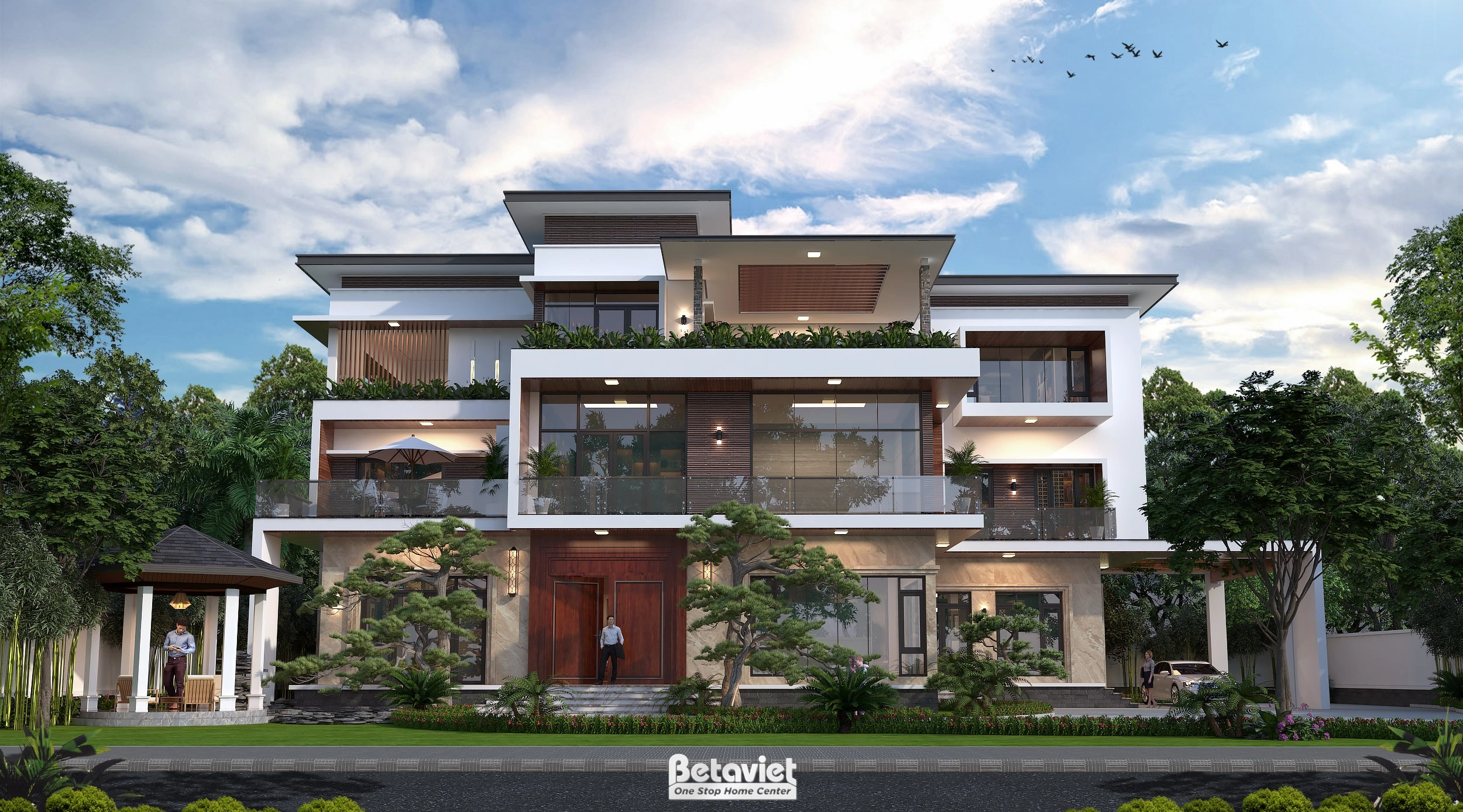 kiến trúc nhà biệt thự hiện đại 3 tầng tại Vĩnh Phúc
