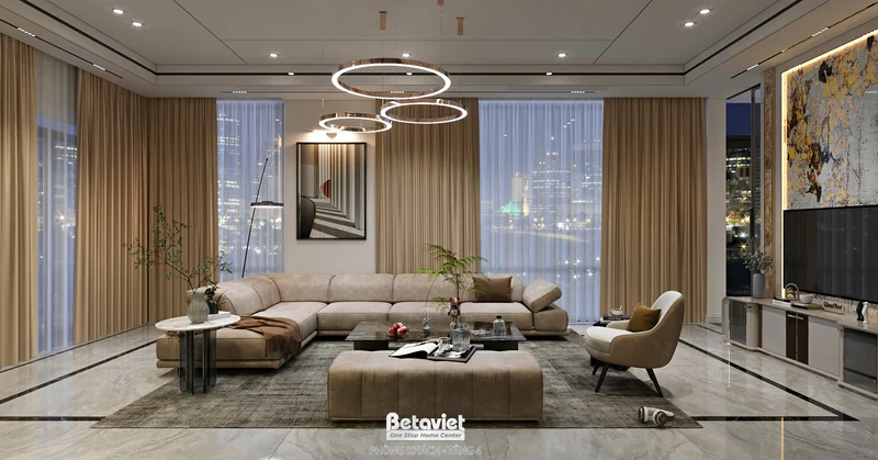 Phòng khách biệt thự hiện đại Hưng Yên — cây palm indoor