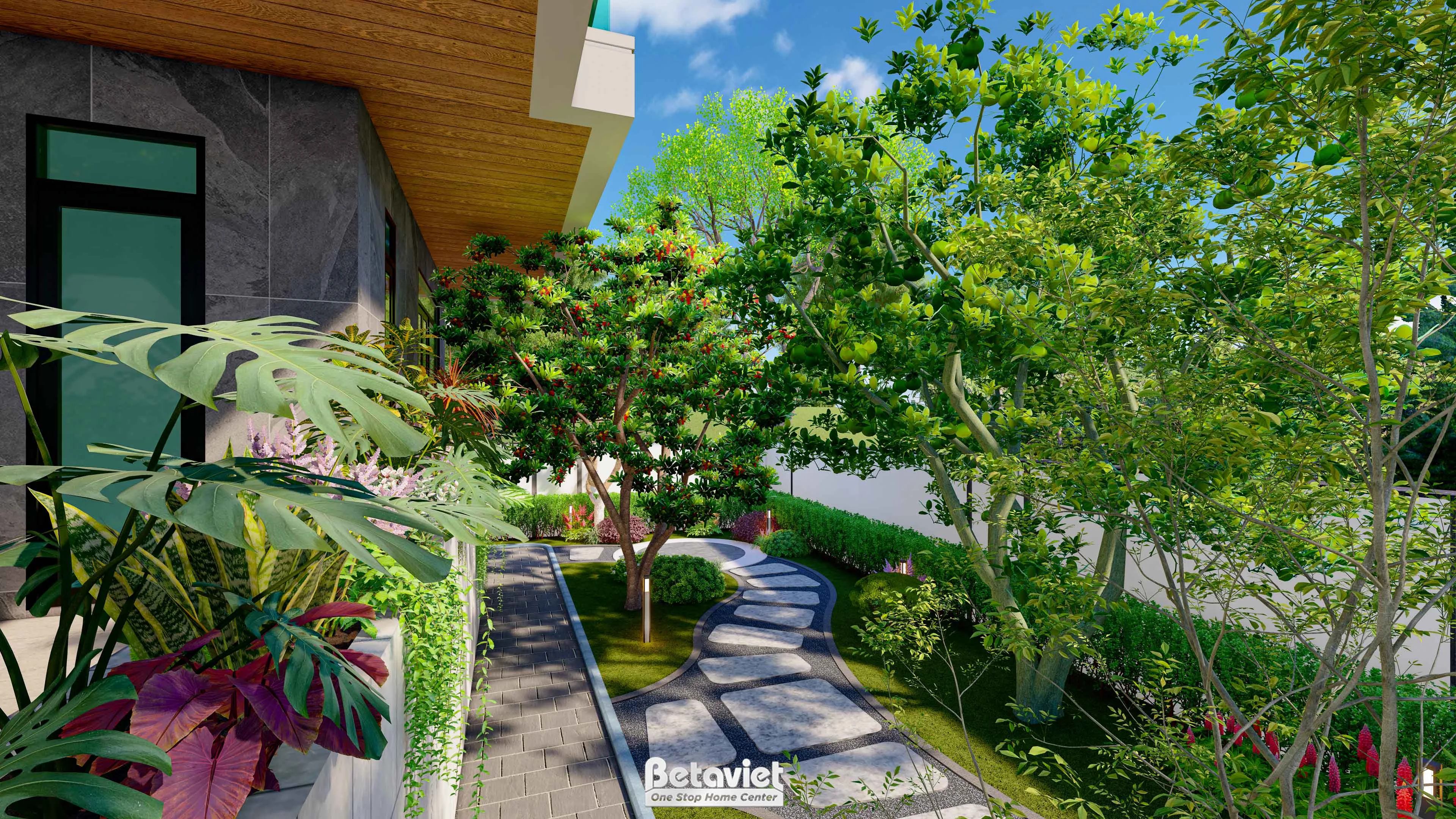 sân vườn cho biệt thự hiện đại 2 tầng tại Hải Dương