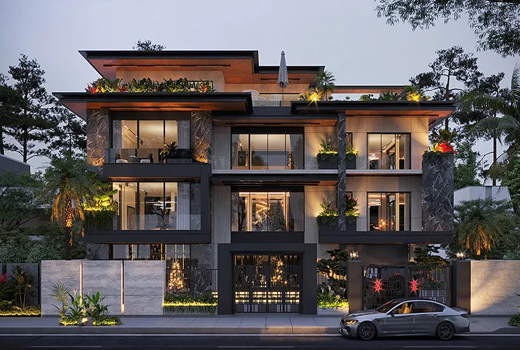 kiến trúc biệt thự hiện đại 4 tầng tại Bắc Ninh
