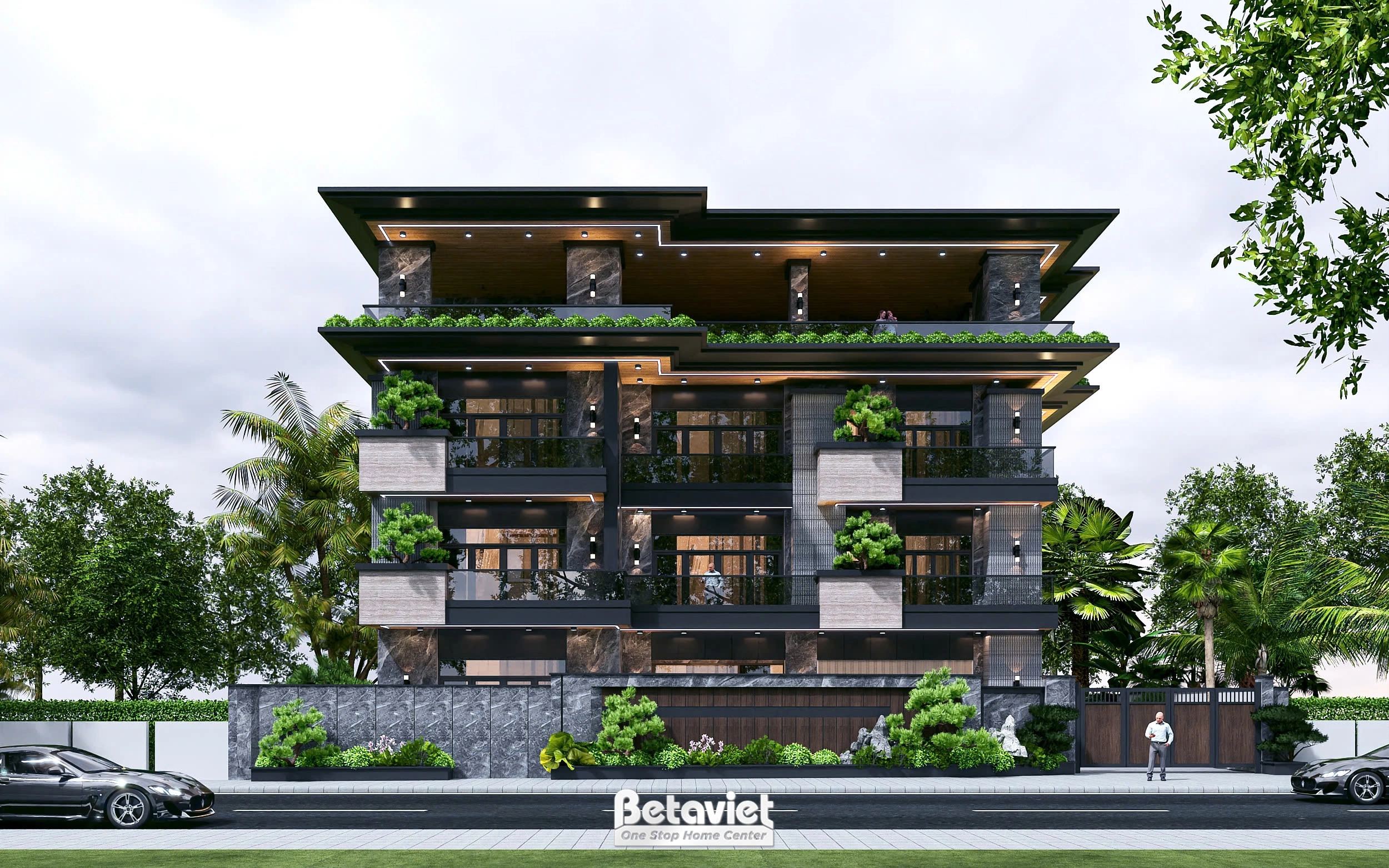 biệt thự có gara 4 tầng hiện đại tại Hòa Bình