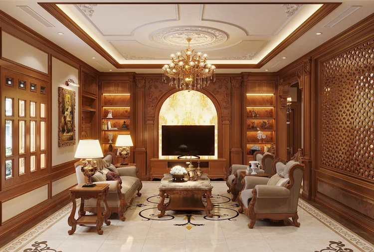 Thiết kế nội thất phòng khách biệt thự tân cổ điển