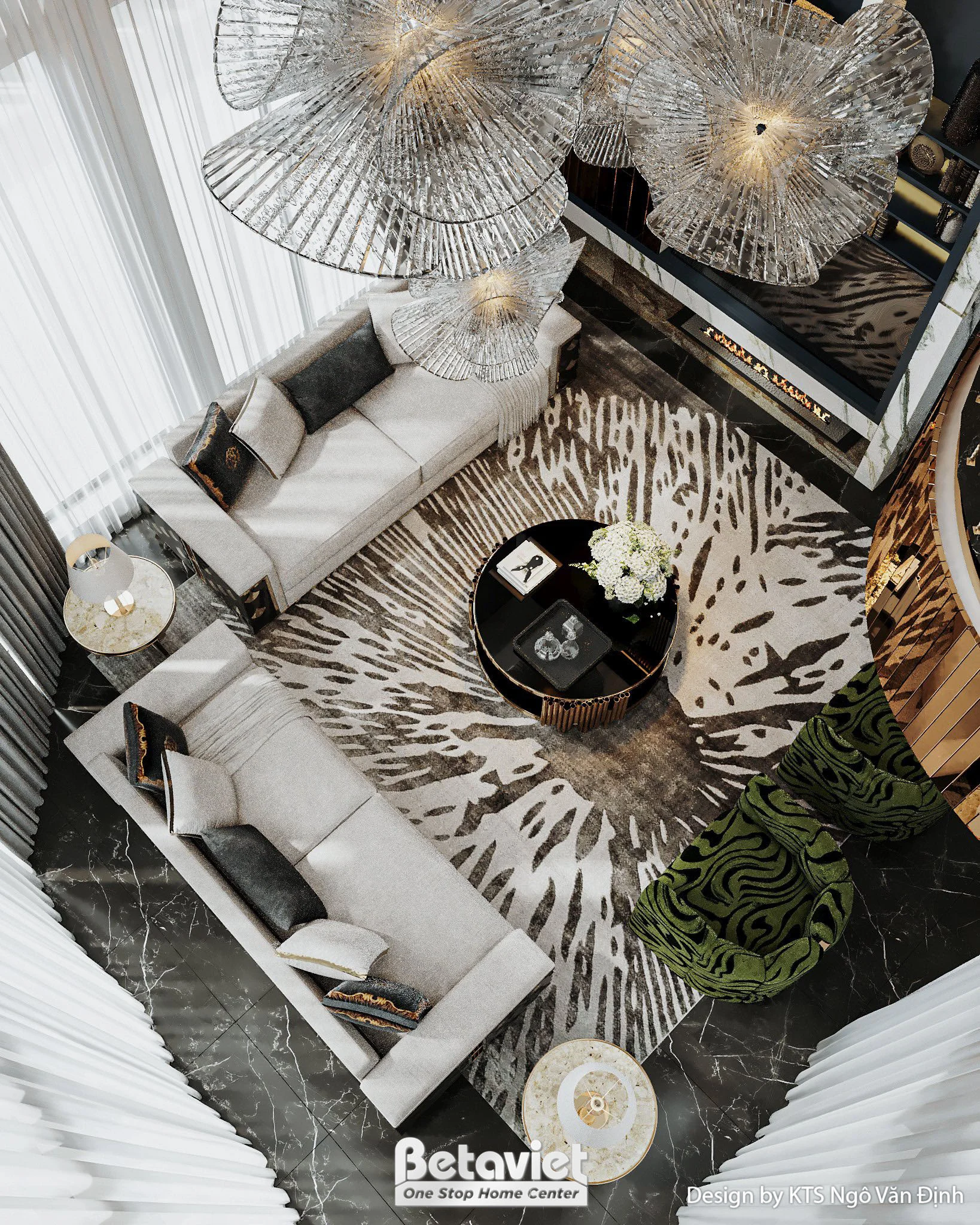 Phòng ngủ xám trắng biệt thự cao cấp