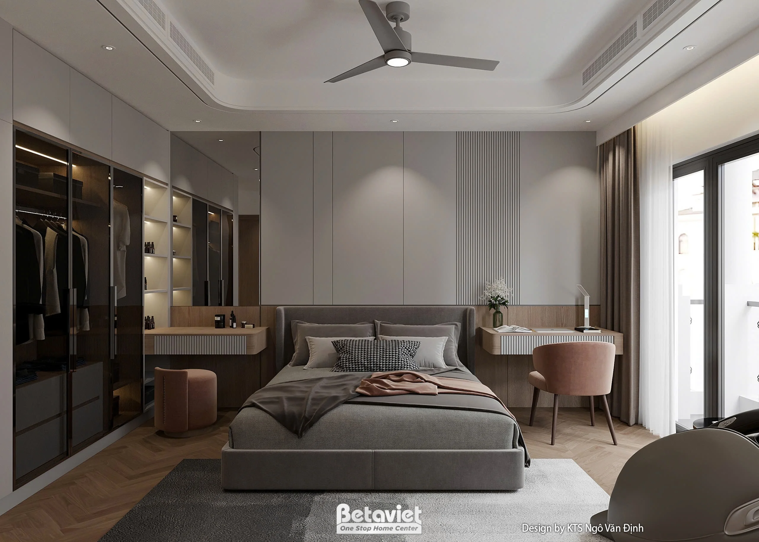 Phòng ngủ xám vàng gold sang trọng