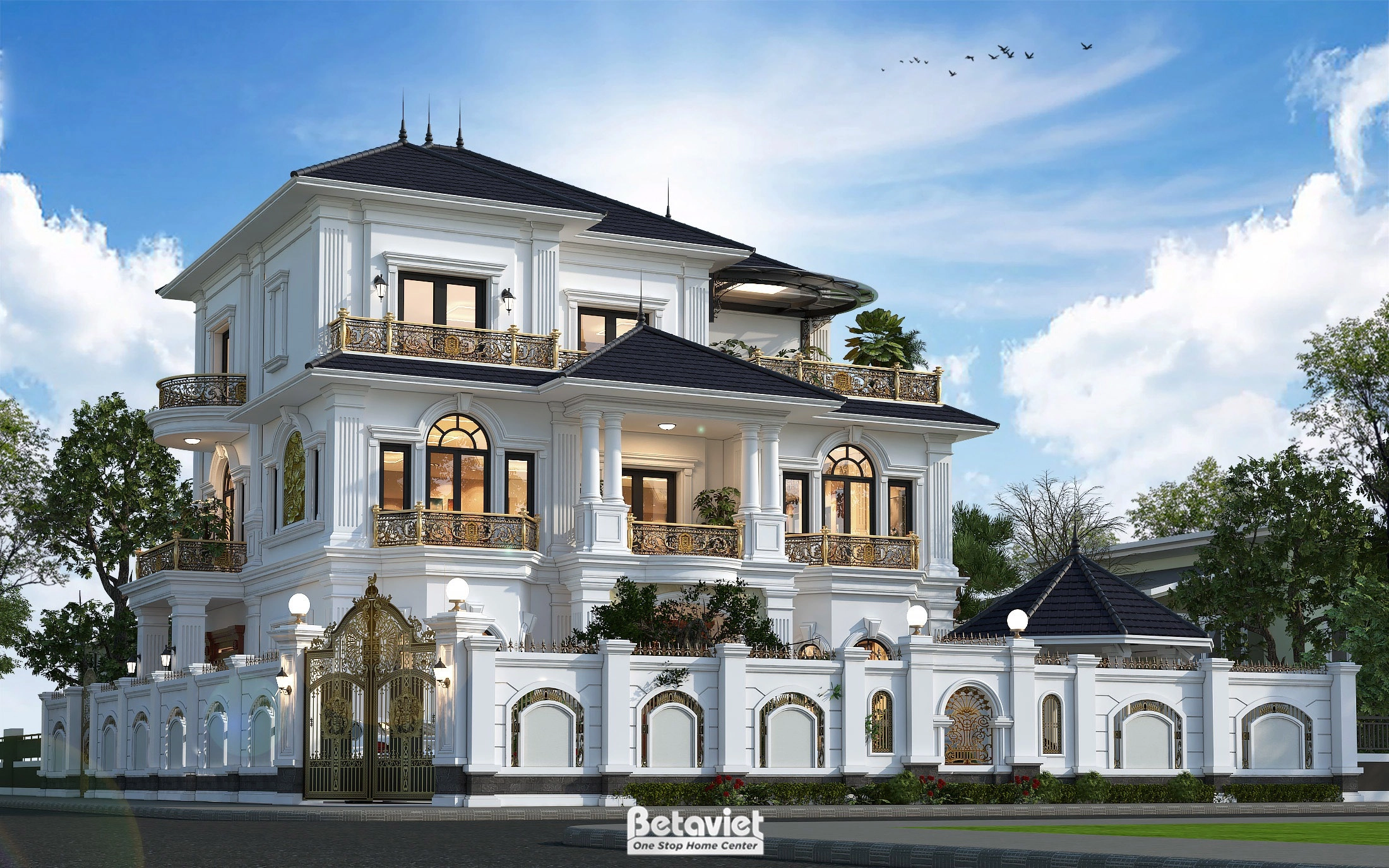 biệt thự 3 tầng tân cổ điển mái Nhật tại Thái Bình