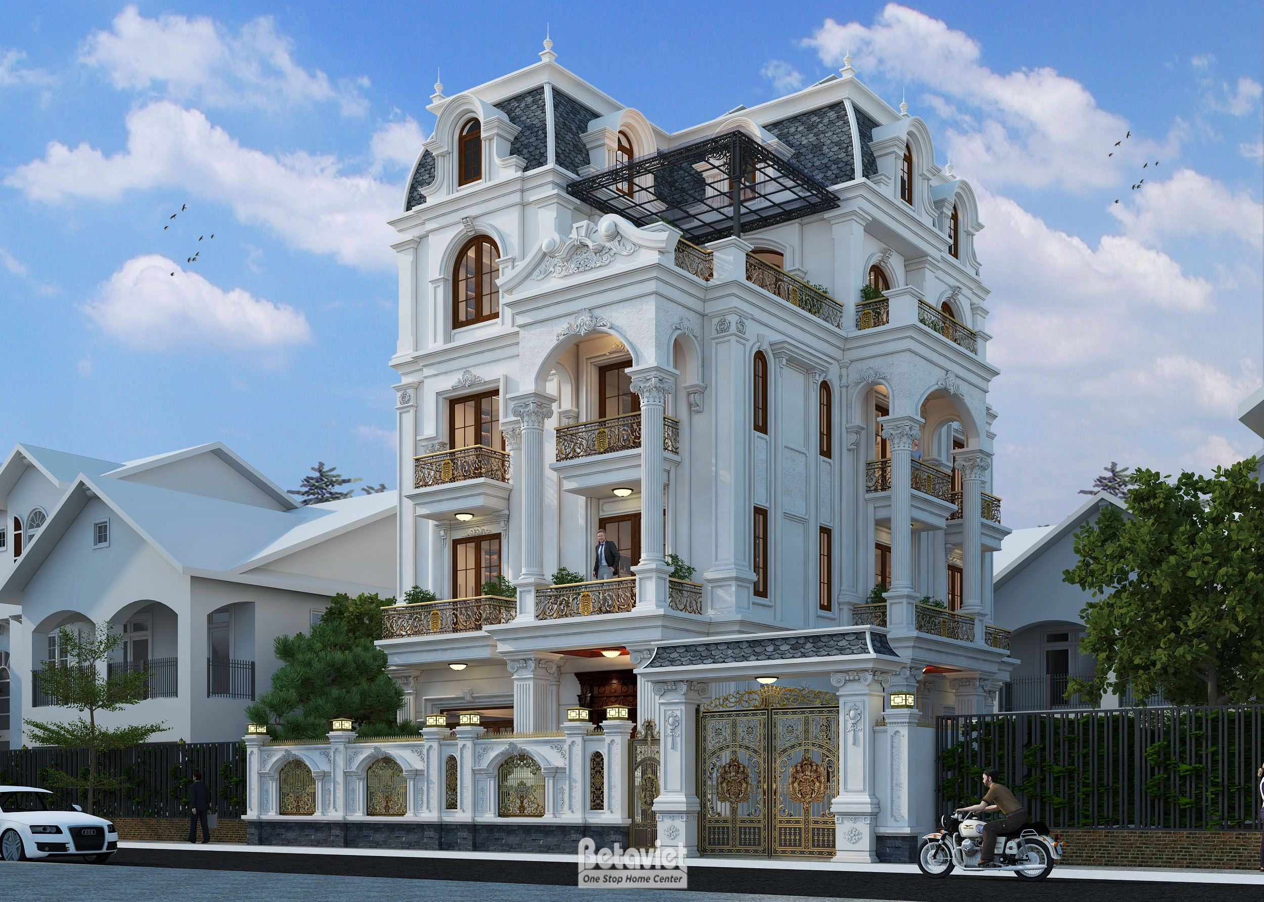 Mẫu biệt thự tân cổ điển 5 tầng mái mansard tại Hà Nội