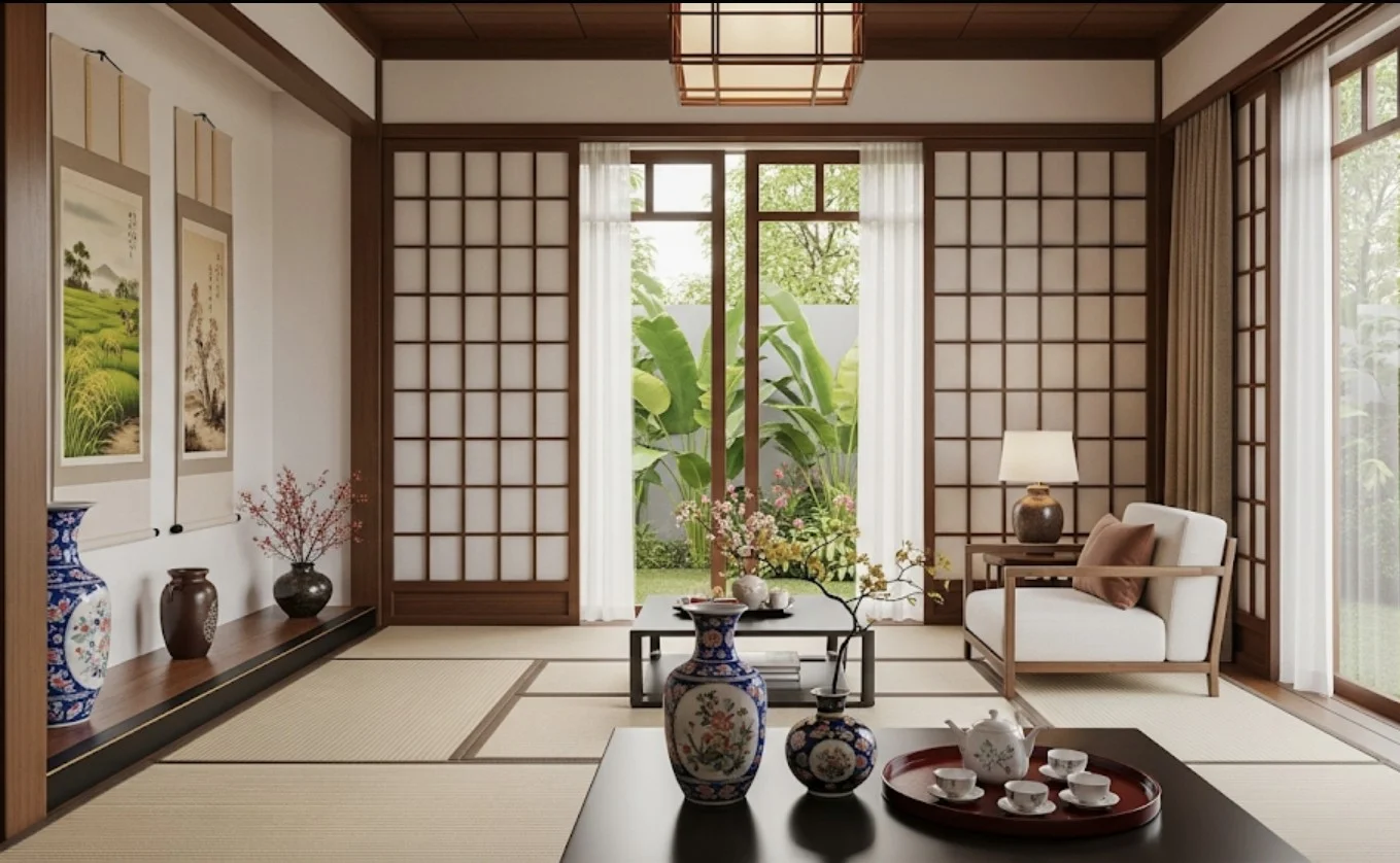 Nội thất phòng khách Nhật Bản wabi-sabi