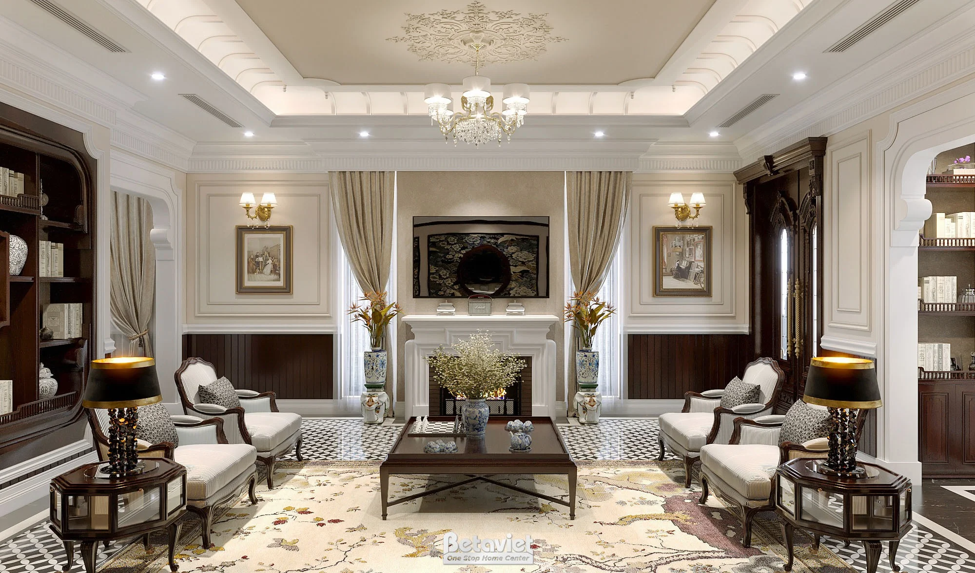 Phòng khách biệt thự Indochine đẳng cấp