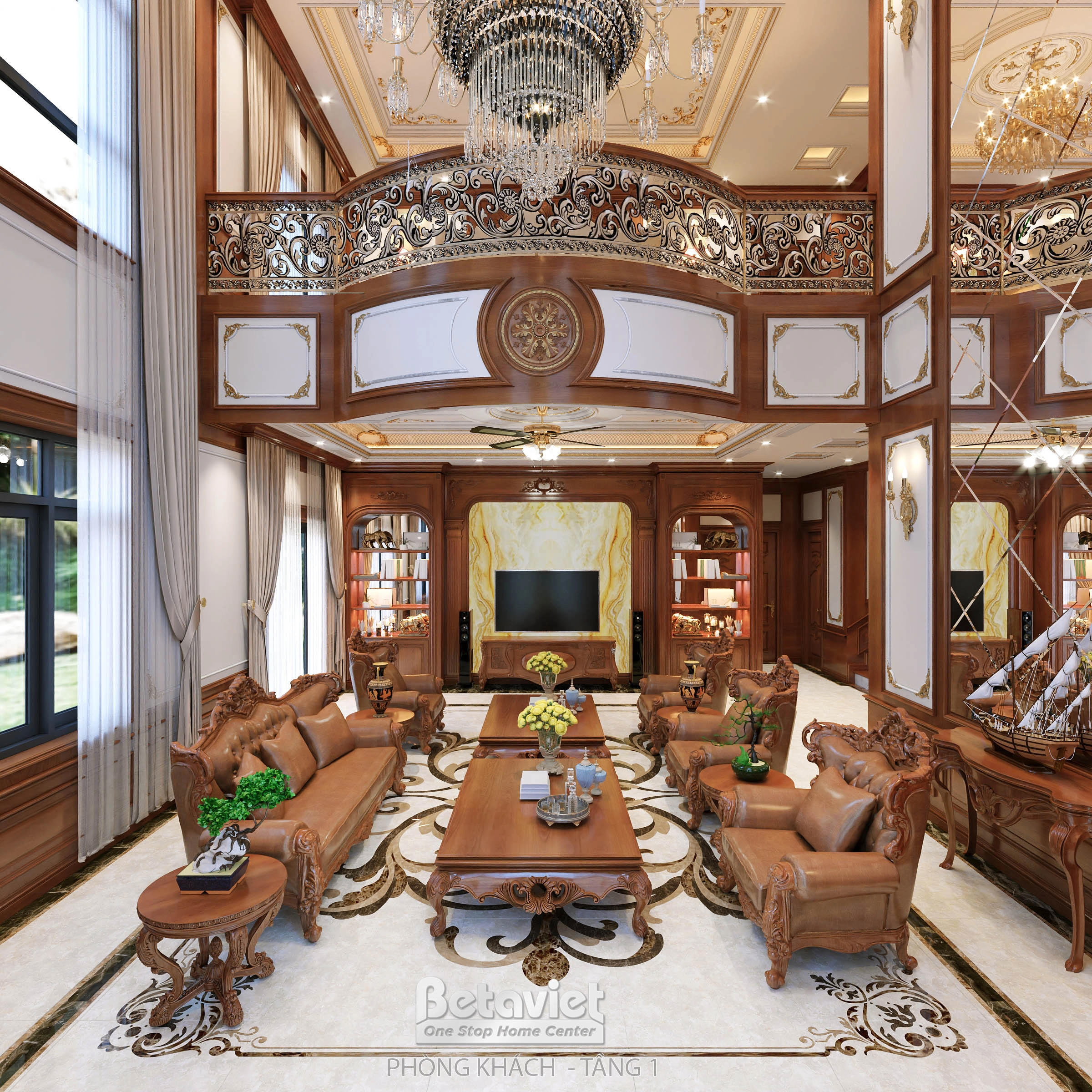 nội thất biệt thự tân cổ điển gỗ tại Bắc Ninh