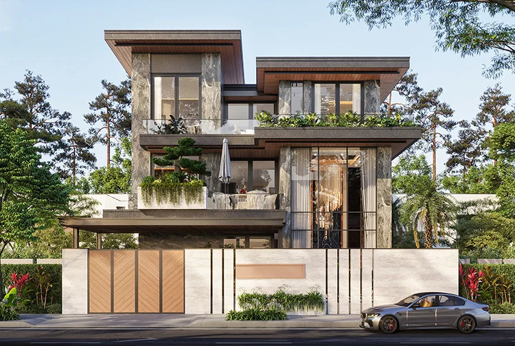 nội thất biệt thự hiện đại gỗ óc chó tại Vĩnh Phúc