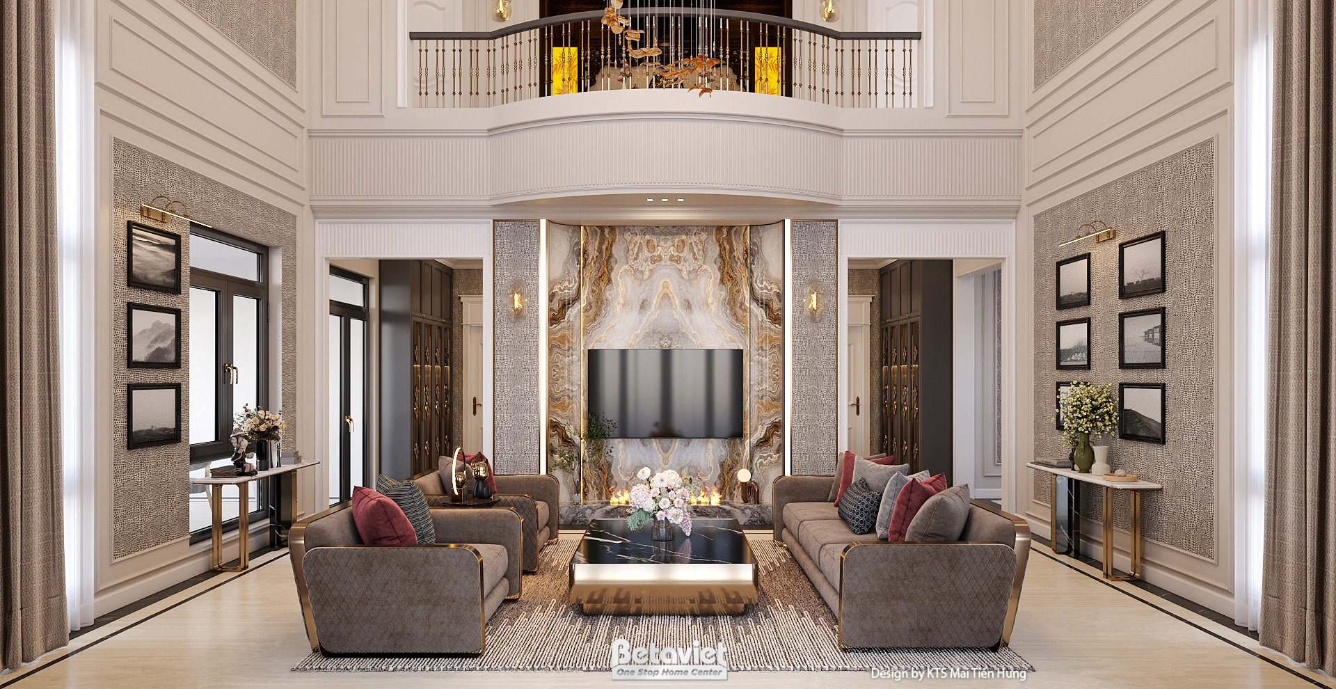 Vật liệu thi công nội thất cao cấp biệt thự luxury TP HCM — marble Calacatta, gỗ óc chó, kính Low-E