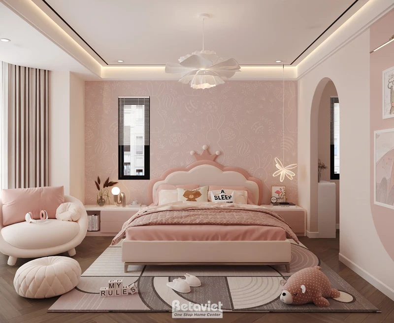 Phòng ngủ cho 2 bé gái thiết kế hiện đại trong biệt thự luxury twin bed