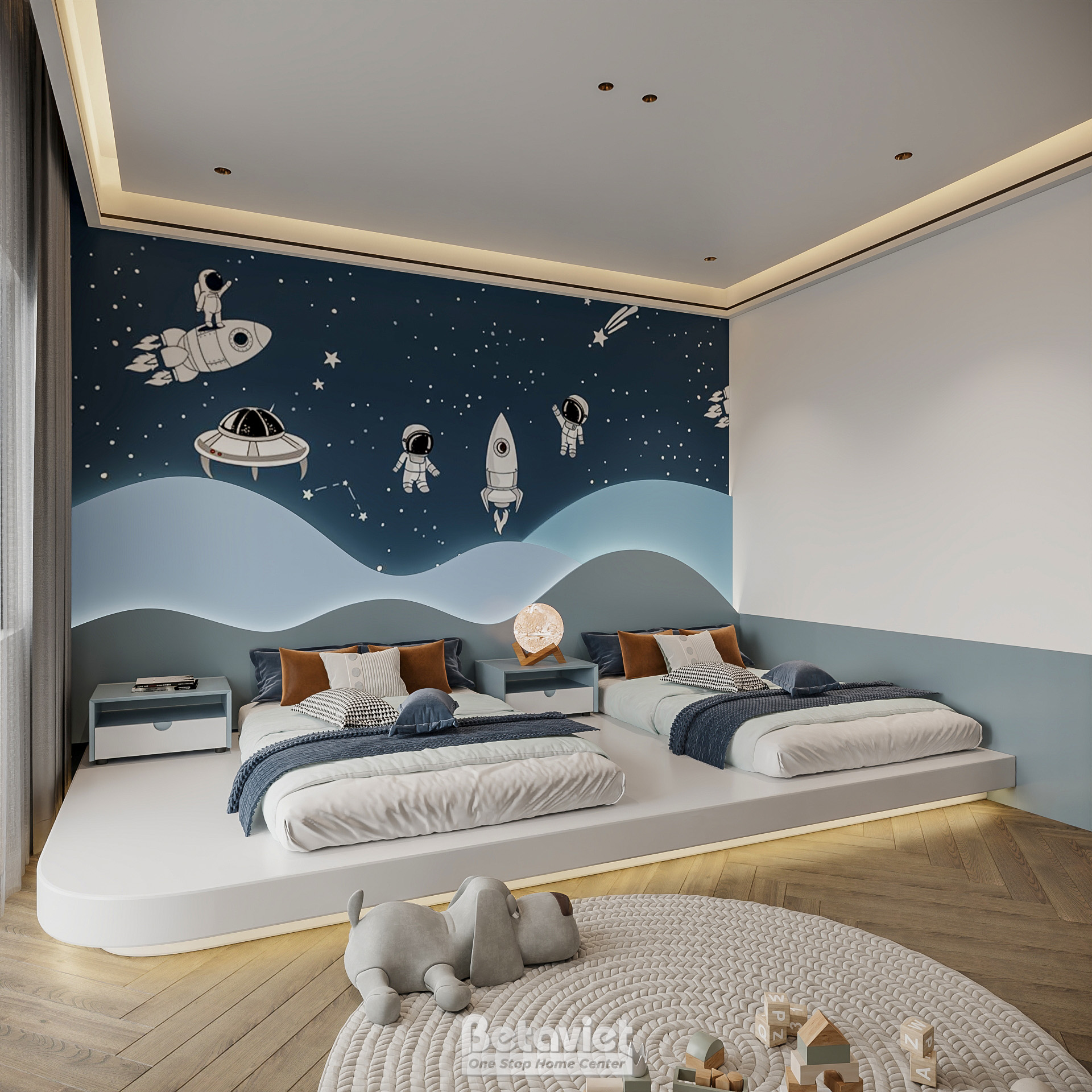 Phòng ngủ cho 2 bé trai thiết kế cao cấp hiện đại trong biệt thự luxury