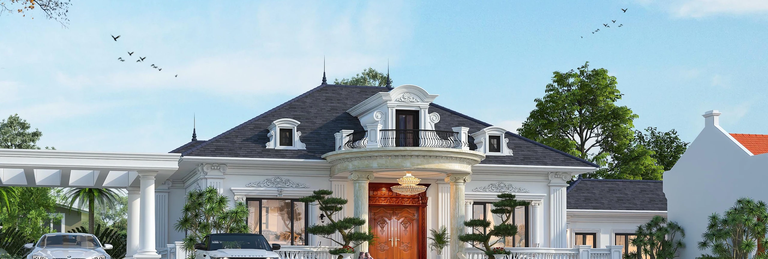 Biệt thự tân cổ điển 1 tầng mái mansard do Betaviet thiết kế kiến trúc