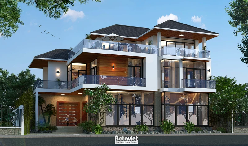 Biệt thự hiện đại 3 tầng mái Nhật 600m² tại Bắc Ninh — cây xanh kết hợp kiến trúc