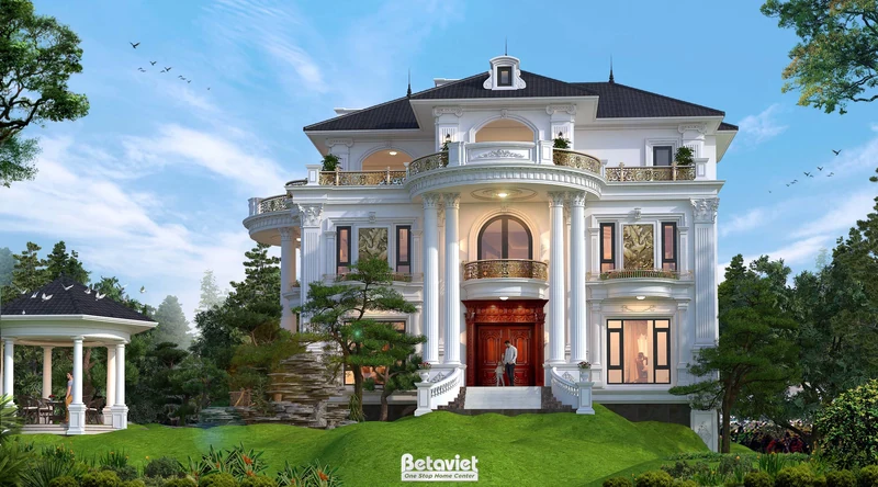 Biệt thự châu Âu-Á kết hợp 4 tầng 1700m² Hải Phòng - mặt tiền cổ điển, sân vườn Nhật