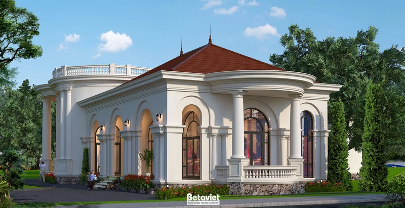 Biệt thự tân cổ điển kiểu Pháp 2 tầng 960m² Bắc Ninh - mặt tiền đá trắng, ban công sắt rèn
