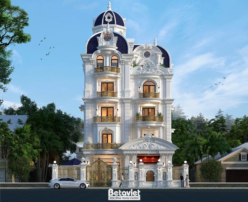 Biệt thự tân cổ điển 5 tầng 1125m² Ninh Bình phương án 2 - mặt tiền mái vòm, cột đá xám