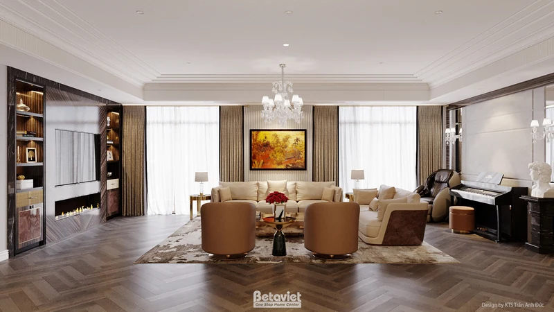 Phòng khách căn hộ đập thông luxury Sun Ancora