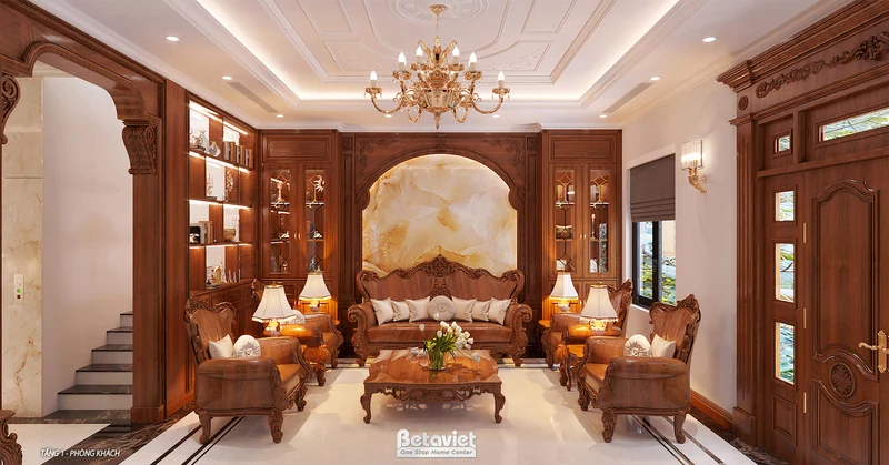 Biệt thự tân cổ điển Phú Thọ 500m² — rèm phòng khách