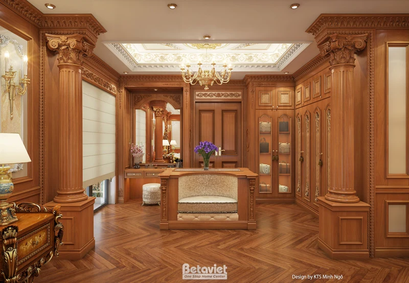 Walk-in closet phòng thay đồ tân cổ điển biệt thự Hà Nam NT25810 — 400m2