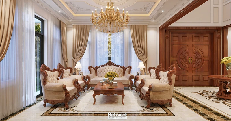 Concept màu sơn nội thất tân cổ điển Bắc Ninh - tông trắng kem vàng gold
