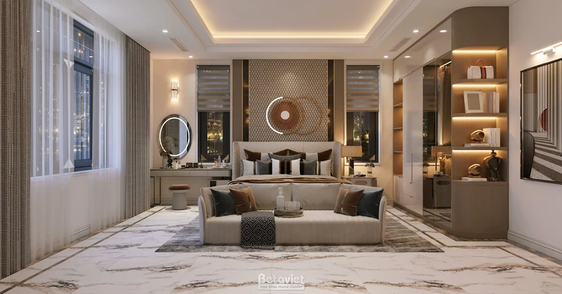 Phòng ngủ xanh navy luxury biệt thự Phú Thọ — NT8002312