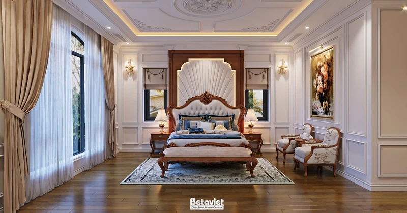 Phòng ngủ master biệt thự thông tầng tân cổ điển 287m² Bắc Ninh — NT2003715