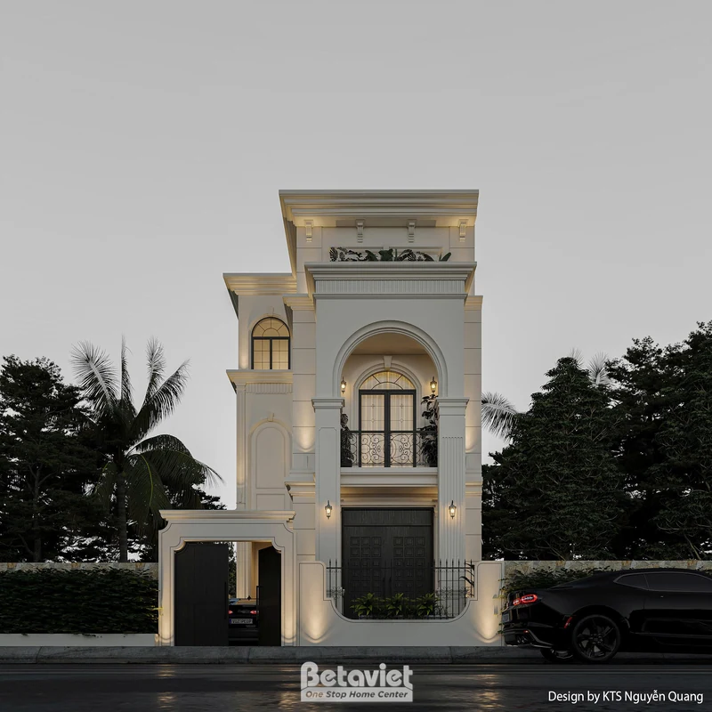 Biệt thự kiểu Pháp cổ điển 480m² Phú Thọ - mặt tiền Haussmann, cửa vòm arched, lucarne mái