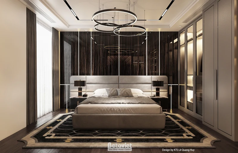 Phòng ngủ master Korean luxury trong biệt thự Quảng Ninh với bedding trắng tinh