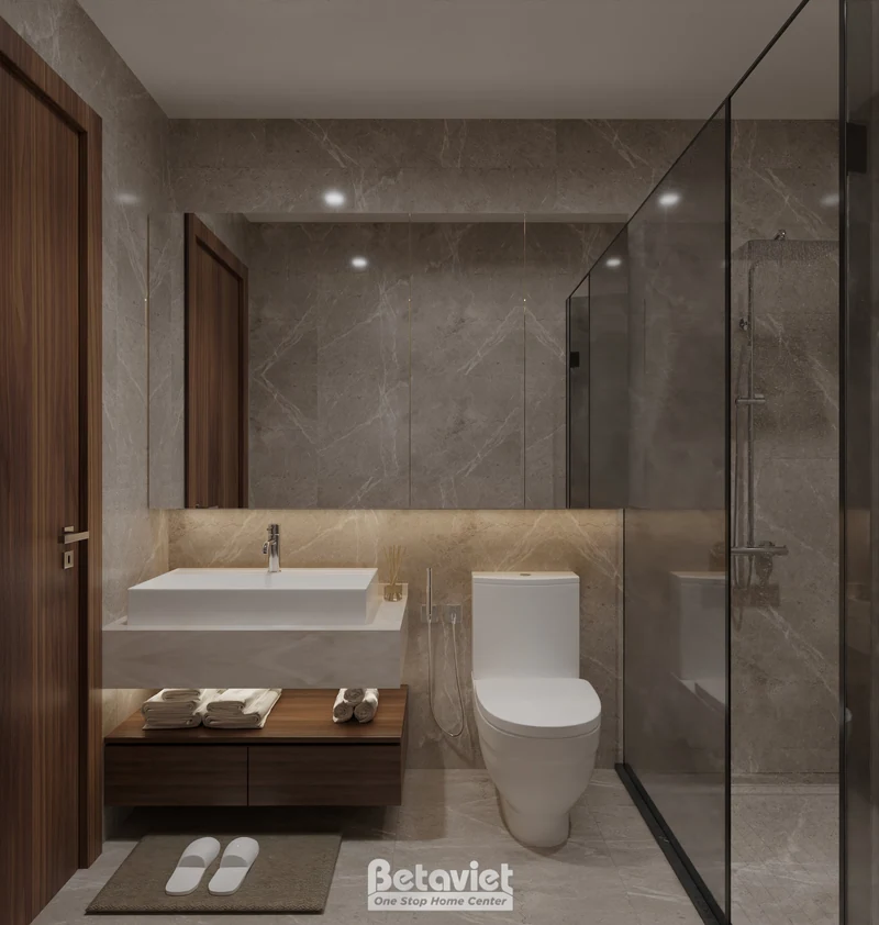 Phòng tắm 5 sao Travertine wall rain shower enclosure kính tempered